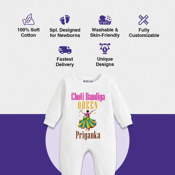 White_Cotton_Choti_Dandiya_Queen_Personalized_Romper_For_Baby_Girls