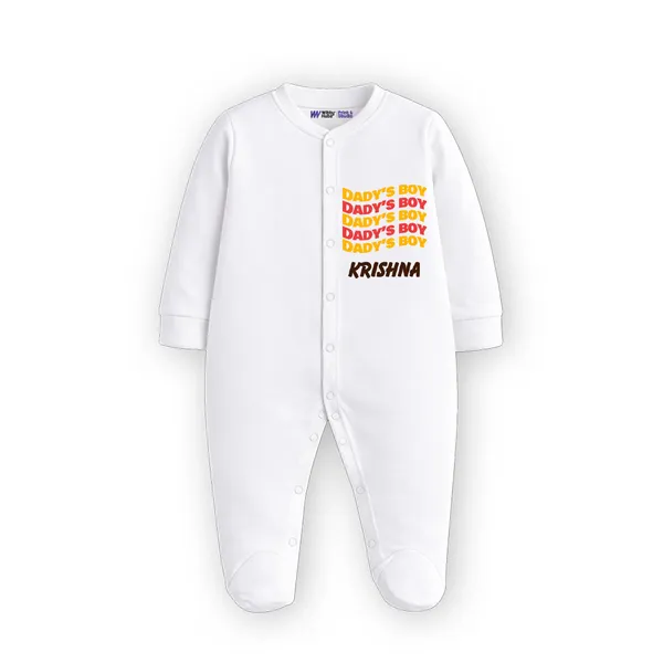 White_Cotton_Daddy'S_Boy_Printed_Full_Sleeves_Romper_For_Newborns