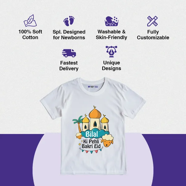 White_Cotton_Bilal_Ki_Pehli_Bakri_Eid_Printed_T-Shirt_For_Kids