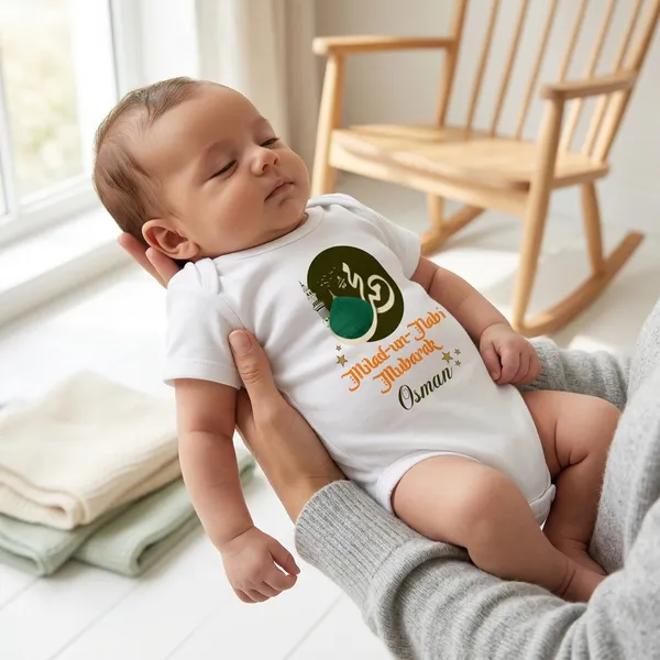 White_Cotton_Milad-Un-Nabi_Printed_Bodysuit_For_Baby