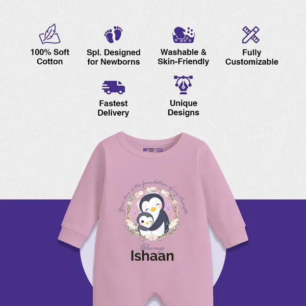 Pink_Penguin_Print_Personalized_Romper_For_Babies