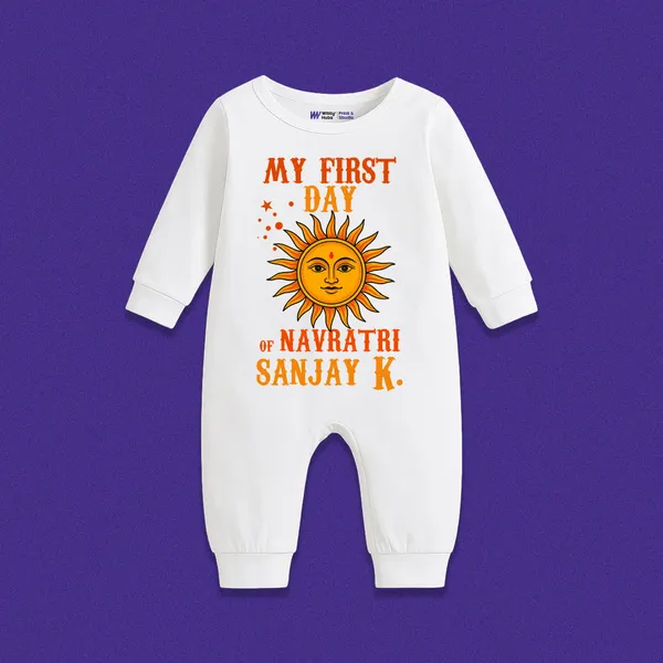 White_Cotton_My_First_Day_Of_Navratri_Sanjay_K_Baby_Romper