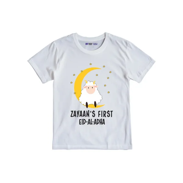 White_Cotton_Eid_Al_Adha_Sheep_Print_Customizable_T-Shirt_For_Kids