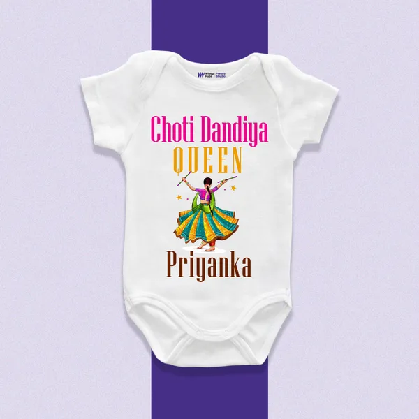 White_Cotton_Personalized_Choti_Dandiya_Queen_Baby_Onesie