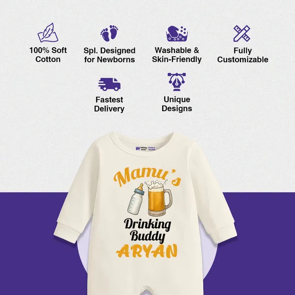 Cream_Cotton_Mamu'S_Drinking_Buddy_Print_Romper_For_Baby_Boys