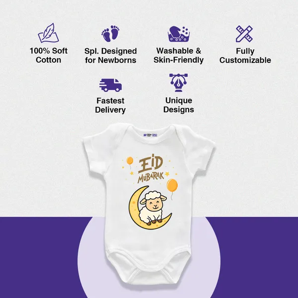 White_Cotton_Eid_Mubarak_Graphic_Print_Onesie_For_Baby