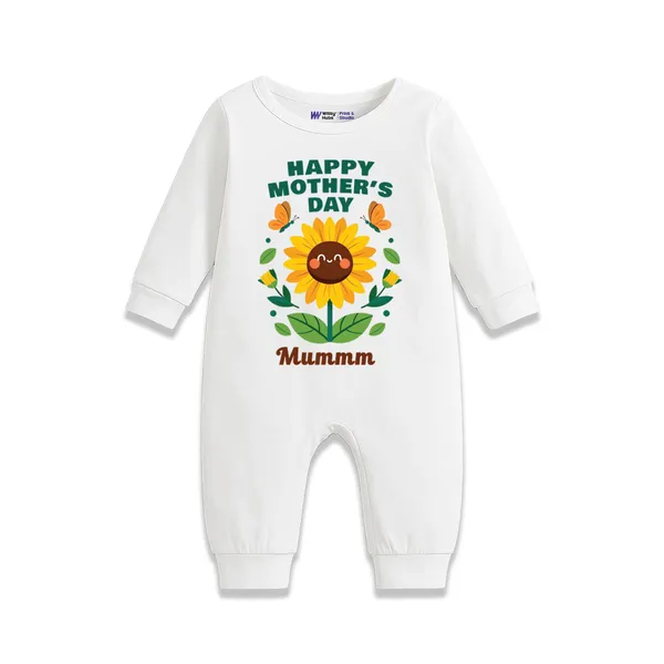 White_Cotton_Happy_Mother'S_Day_Sunflower_Romper_For_Baby