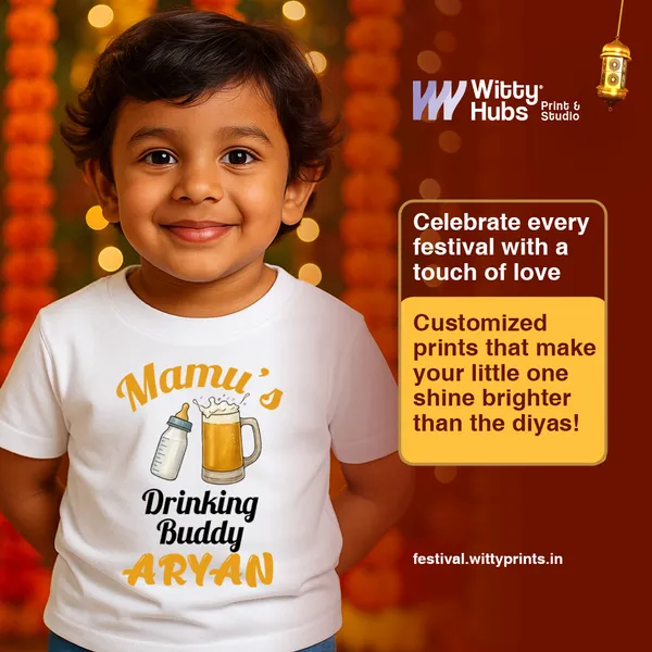 Mama'S_Drinking_Buddy_Personalized_White_T-Shirt_For_Baby