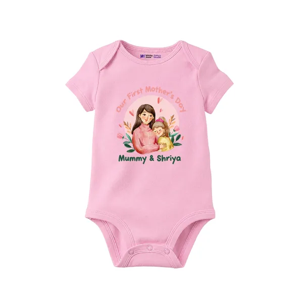 Pink_Cotton_First_Mother'S_Day_Customizable_Baby_Bodysuit