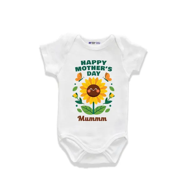 White_Cotton_Happy_Mother'S_Day_Sunflower_Print_Baby_Romper