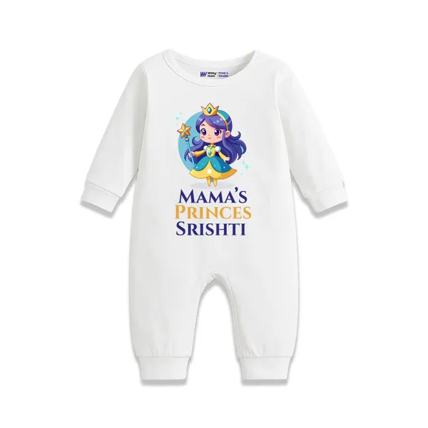 White_Cotton_Customizable_Princess_Print_Romper_For_Baby_Girls