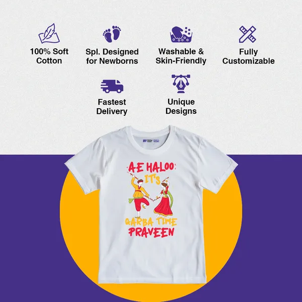 White_Cotton_Navratri_Festival_Printed_T-Shirt_For_Kids