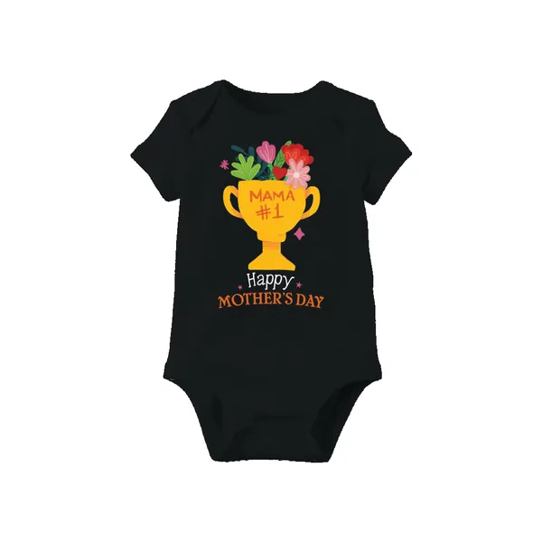 Black_Cotton_Trophy_Mama_#1_Happy_Mother'S_Day_Baby_Bodysuit