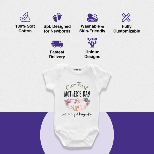 Our_First_Mother'S_Day_2026_Customized_White_Baby_Romper