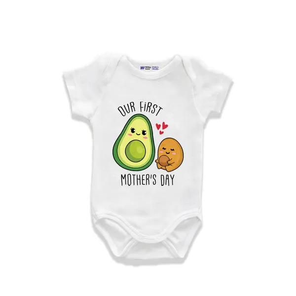 White_Cotton_Our_First_Mother'S_Day_Printed_Romper_For_Baby