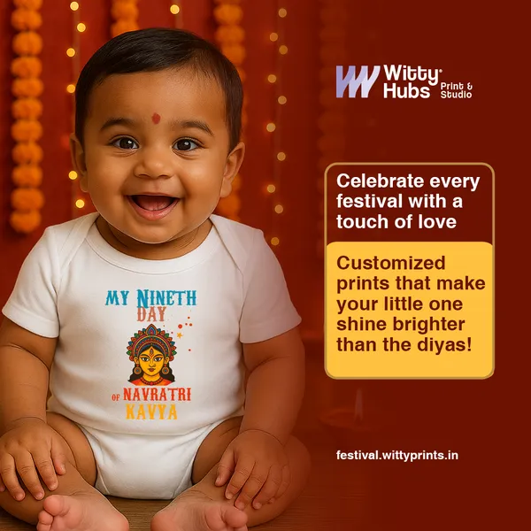 White_Cotton_My_Ninth_Day_Of_Navratri_Kavya_Baby_Onesie