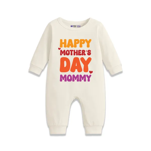 White_Happy_Mother'S_Day_Mommy_Printed_Cotton_Romper_For_Babies