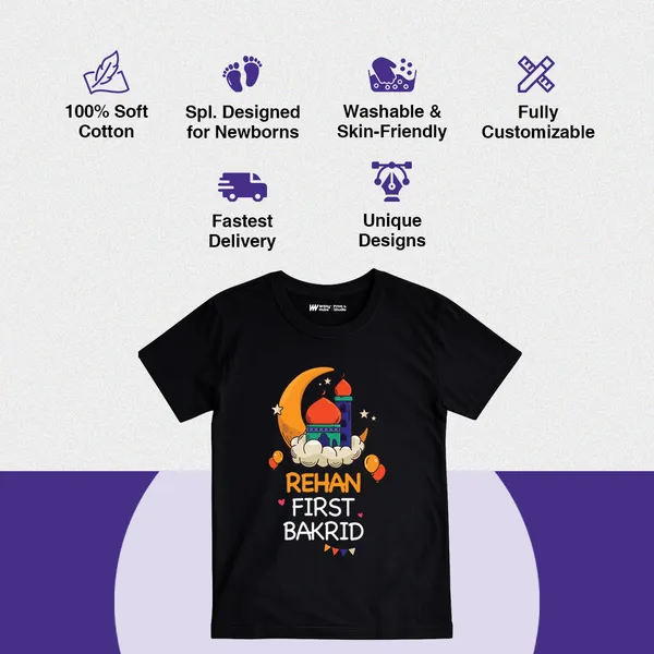 Black_Cotton_Customized_First_Bakrid_Print_T-Shirt_For_Kids