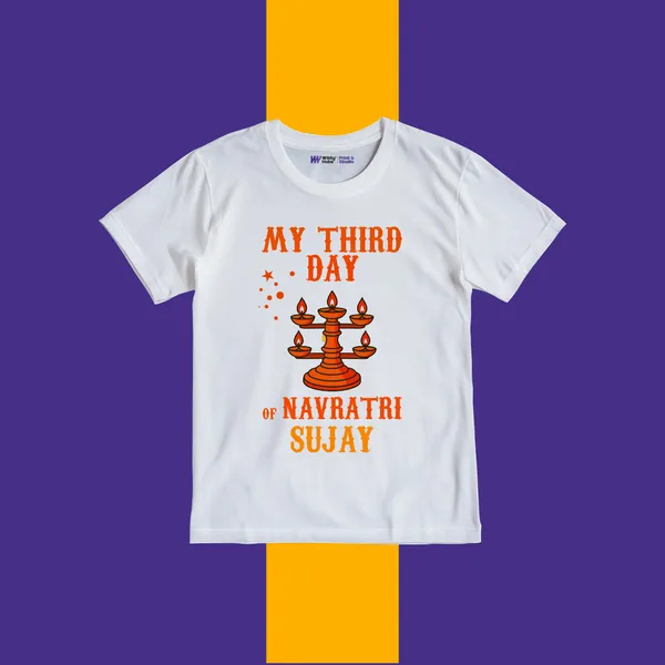 White_Cotton_Third_Day_Of_Navratri_T-Shirt_For_Kids