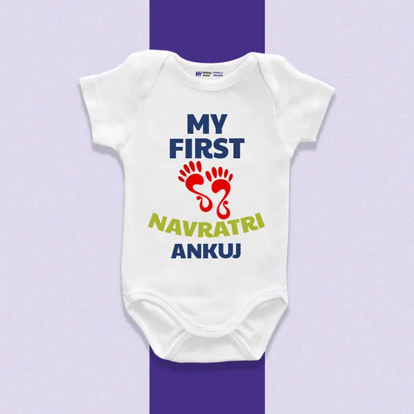 My_First_Navratri_Ankuj_White_Cotton_Baby_Onesie