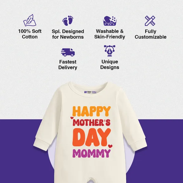 White_Happy_Mother'S_Day_Mommy_Printed_Cotton_Romper_For_Babies