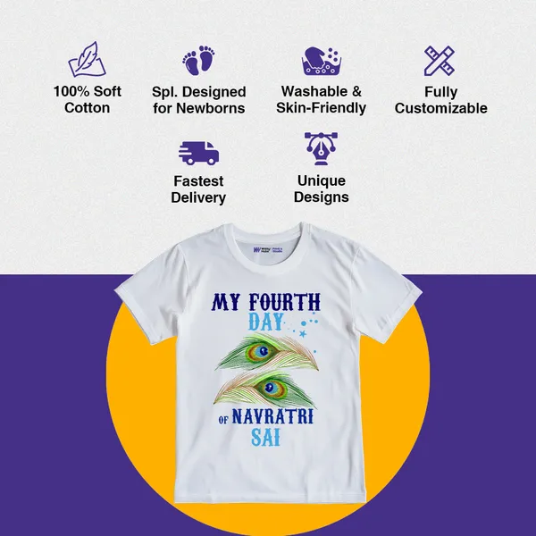 White_Cotton_My_Fourth_Day_Of_Navratri_Sai_Printed_T-Shirt_For_Kids