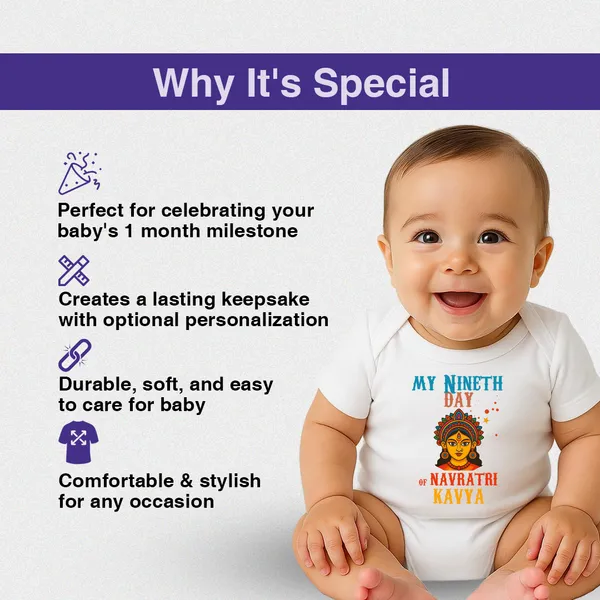 White_Cotton_My_Ninth_Day_Of_Navratri_Kavya_Baby_Onesie