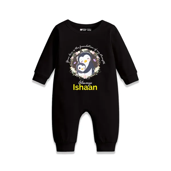 Black_Personalized_Penguin_Print_Baby_Romper_For_1_Month