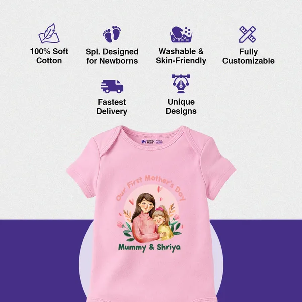 Pink_Cotton_First_Mother'S_Day_Customizable_Baby_Bodysuit