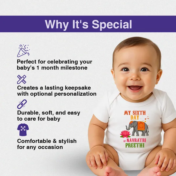 White_Cotton_Sixth_Day_Of_Navratri_Preethi_Baby_Onesie