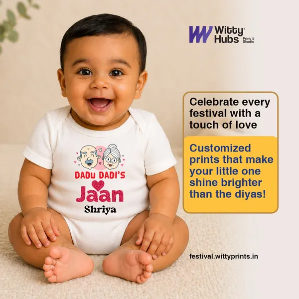 White_Cotton_Dadu_Dadi'S_Jaan_Customizable_Romper_For_Baby