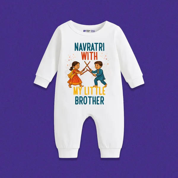 White_Cotton_Full_Sleeve_Navratri_With_Brother_Baby_Romper