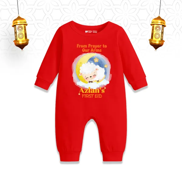 Red_Cotton_Personalized_Baby_Romper_For_First_Eid_Celebration