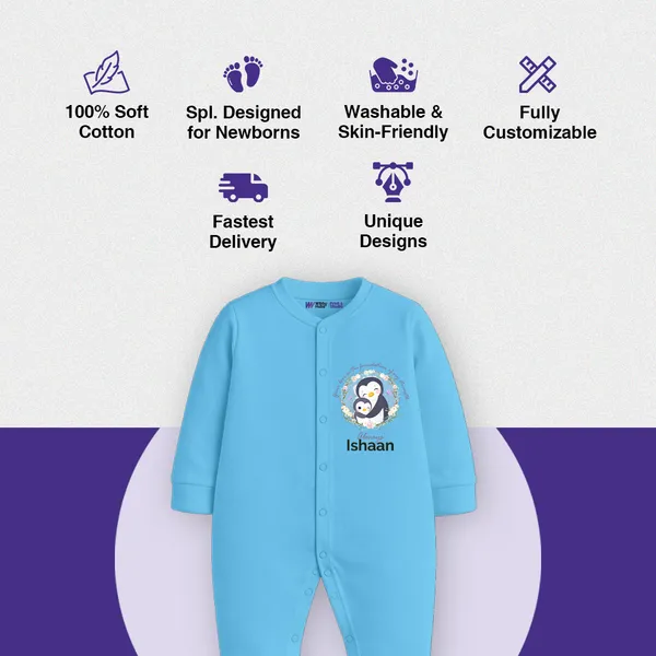Sky_Blue_Penguin_Print_Personalized_Romper_For_Baby