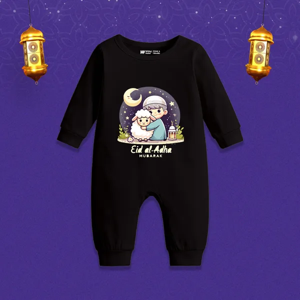 Black_Cotton_Eid_Al_Adha_Mubarak_Long_Sleeve_Romper_For_Baby