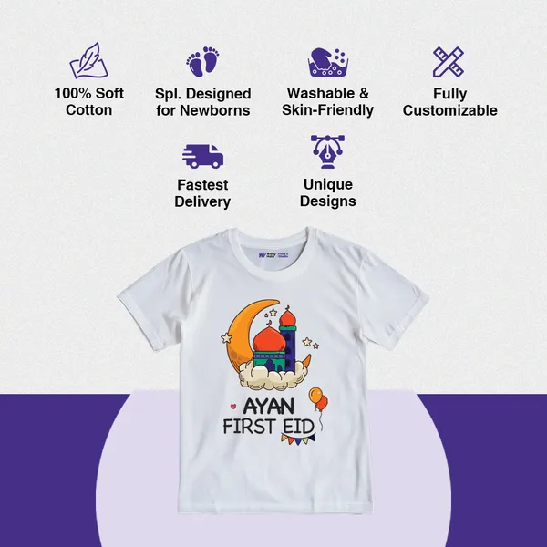Customized_First_Eid_Print_White_Cotton_T-Shirt_For_Kids