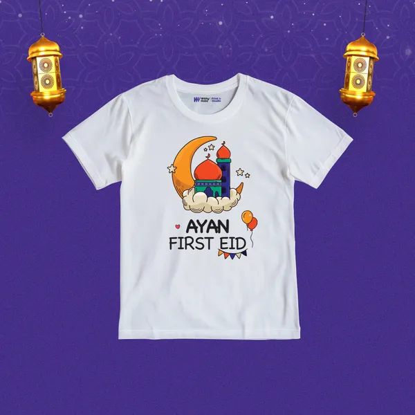 Customized_First_Eid_Print_White_Cotton_T-Shirt_For_Kids