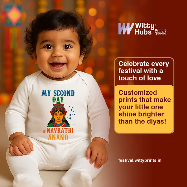 White_Cotton_My_Second_Day_Of_Navratri_Anand_Baby_Romper
