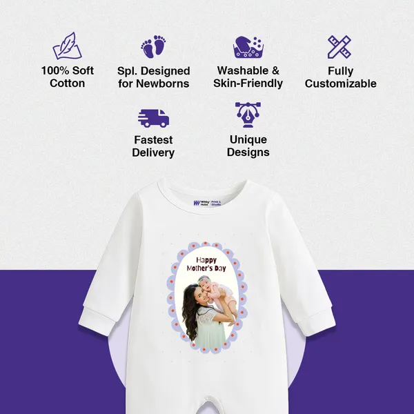 White_Cotton_Happy_Mother'S_Day_Customizable_Romper_For_Newborns