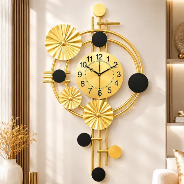 Golden_And_Black_Iron_Metal_Premium_Home_Decor_For_Wall_Clock