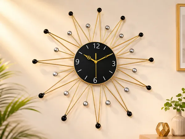Golden_And_Black_Iron_Metal_Premium_Home_Decor_For_Wall_Clock