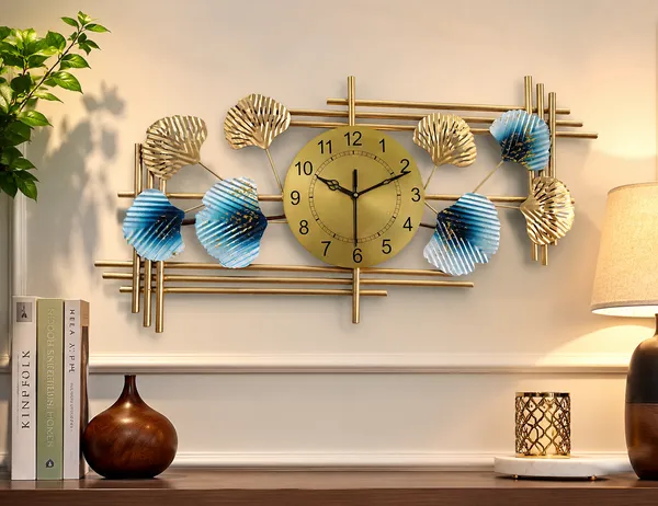 Golden_And_Blue_Iron_Metal_Premium_Home_Decor_For_Wall_Clock