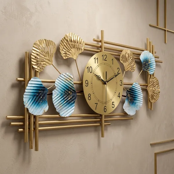 Golden_And_Blue_Iron_Metal_Premium_Home_Decor_For_Wall_Clock