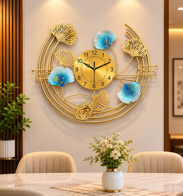 Golden_And_Blue_Iron_Metal_Premium_Home_Decor_For_Wall_Clock
