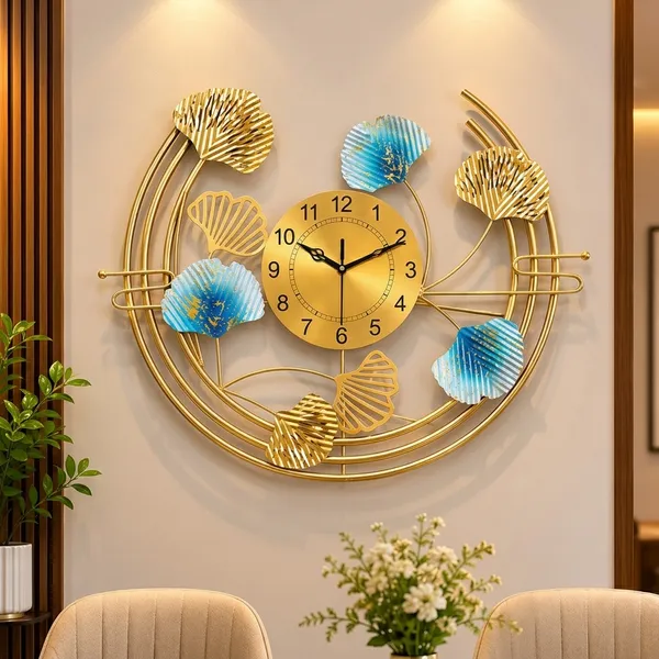 Golden_And_Blue_Iron_Metal_Premium_Home_Decor_For_Wall_Clock
