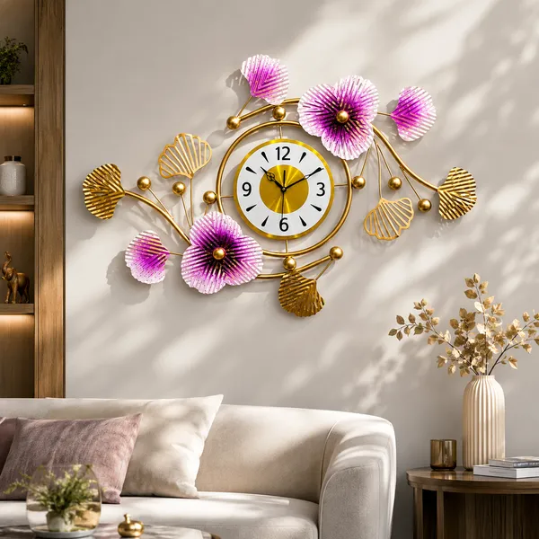 Luxury_Pink_Floral_Metal_Wall_Clock_For_Living_Room_And_Gold_Iron_Decorative_Analog_Quartz_Wall_Clock_And_Modern_Wall_Hanging_Home_Décor_And_White,_Pink_And_Gold_And_27_X_21_Cm_And_1600_G