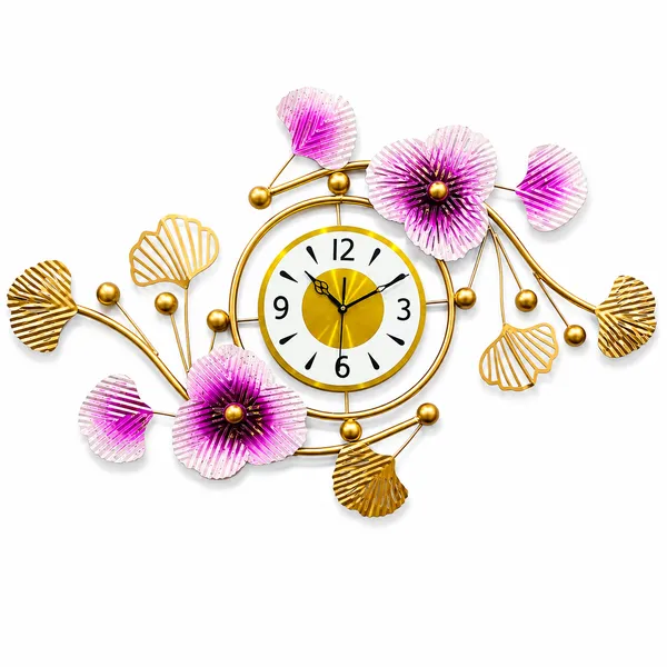 Luxury_Pink_Floral_Metal_Wall_Clock_For_Living_Room_And_Gold_Iron_Decorative_Analog_Quartz_Wall_Clock_And_Modern_Wall_Hanging_Home_Décor_And_White,_Pink_And_Gold_And_27_X_21_Cm_And_1600_G