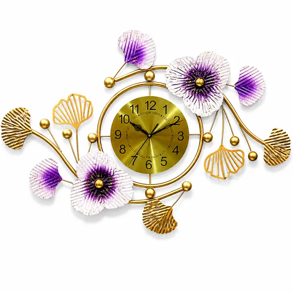 Luxury_Purple_Floral_Metal_Wall_Clock_For_Living_Room_And_Gold_Iron_Decorative_Analog_Quartz_Wall_Clock_And_Modern_Wall_Hanging_Home_Décor_And_Purple,_White_And_Gold_And_27_X_21_Cm_And_1600_G