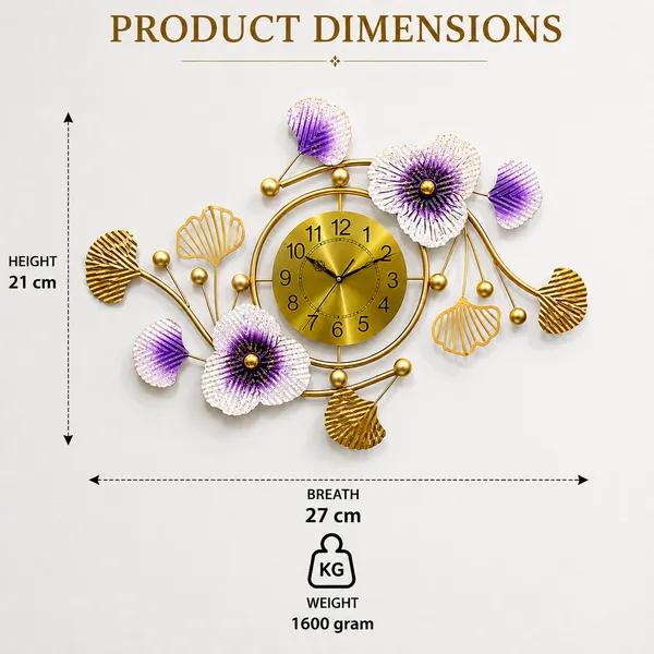Luxury_Purple_Floral_Metal_Wall_Clock_For_Living_Room_And_Gold_Iron_Decorative_Analog_Quartz_Wall_Clock_And_Modern_Wall_Hanging_Home_Décor_And_Purple,_White_And_Gold_And_27_X_21_Cm_And_1600_G