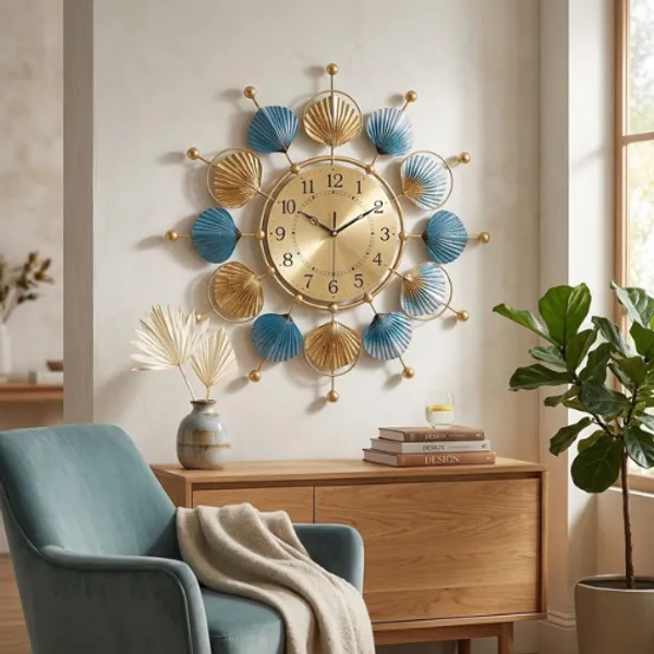Golden_And_Blue_Iron_Metal_Premium_Home_Decor_For_Wall_Clock